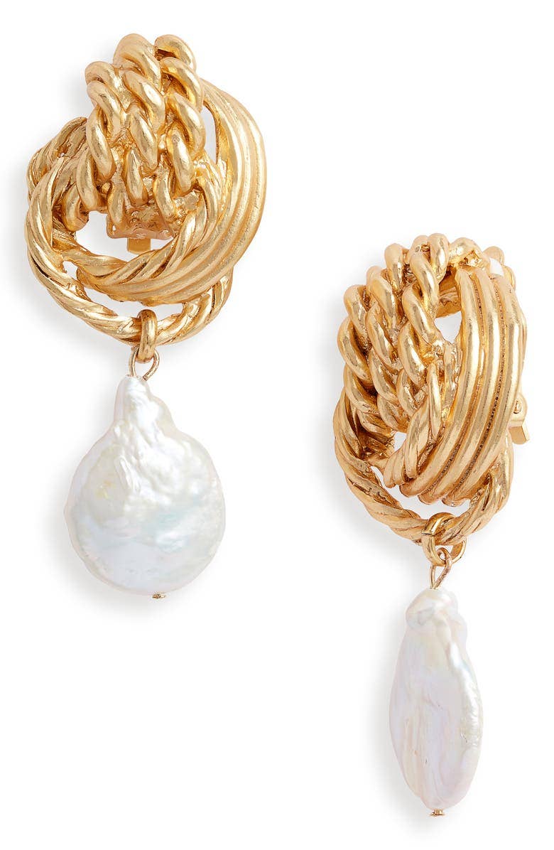 Clip on earrings with flat pearl drop