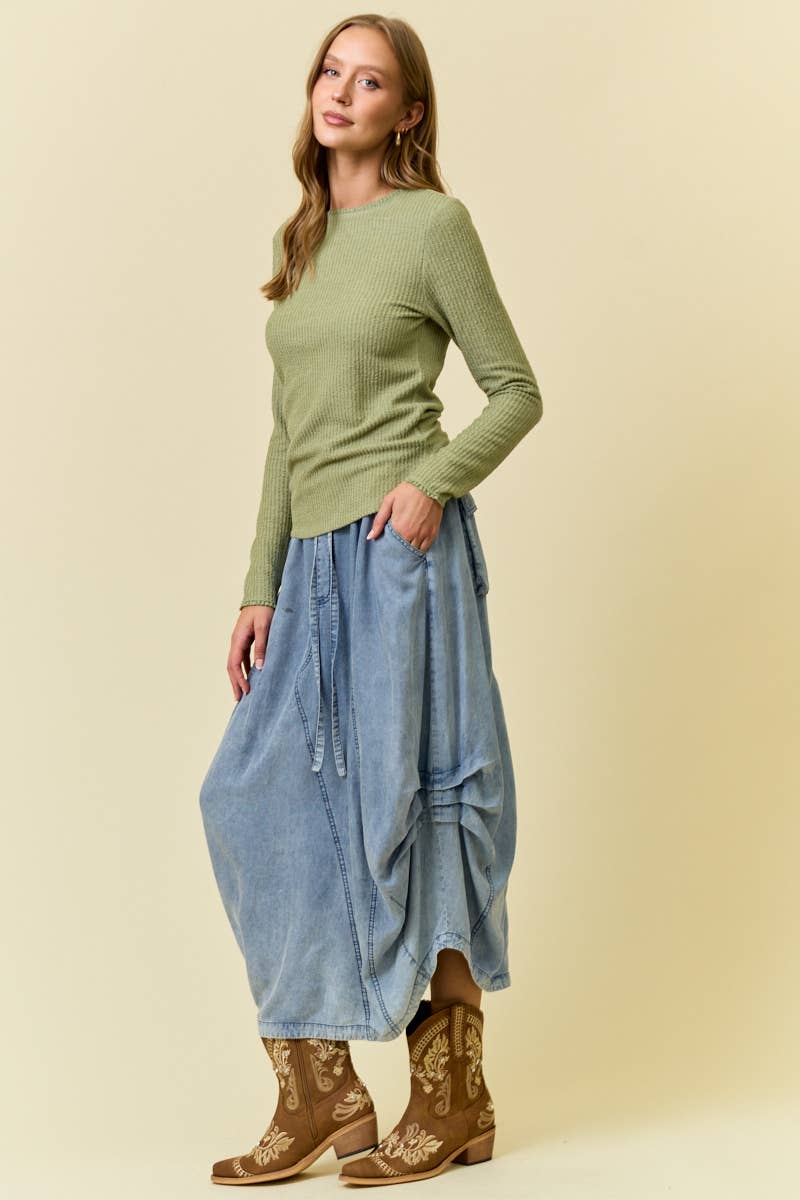TENCEL SKIRT- 6557S-2: DENIM / L