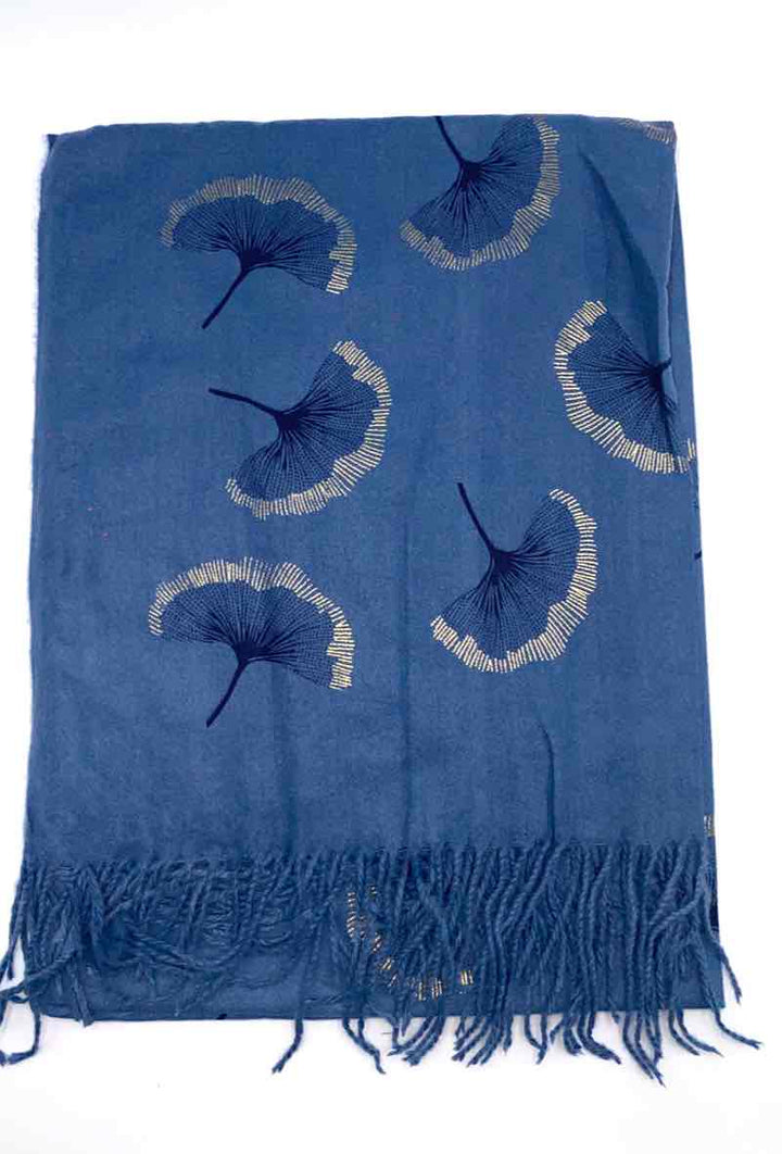 Gingko Leaf Pattern Soft Scarf: Black