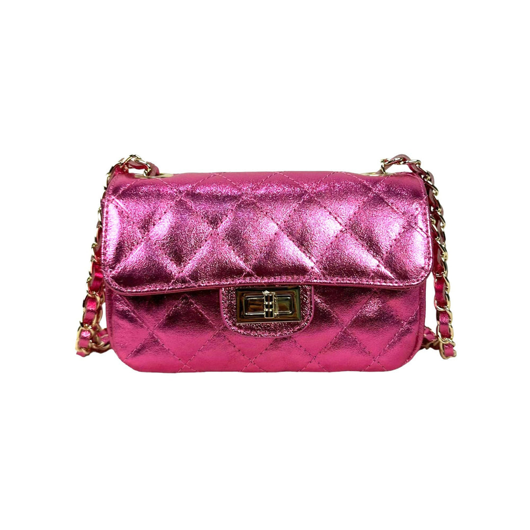 Metallic Italian Leather Bag: Bronze