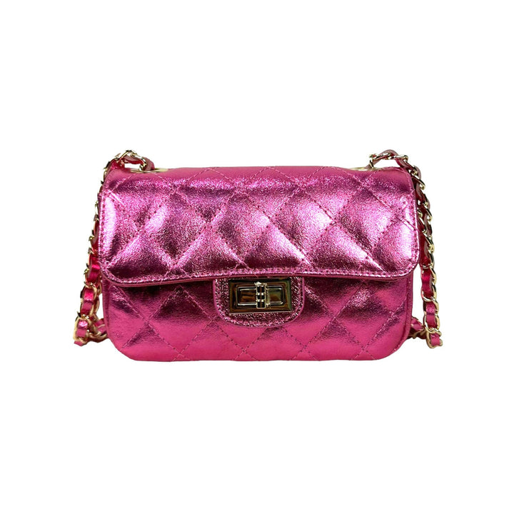 Metallic Italian Leather Bag: Bronze