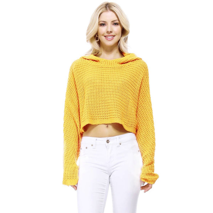 Crop Waffle Knit Hoodie: IVORY / ML