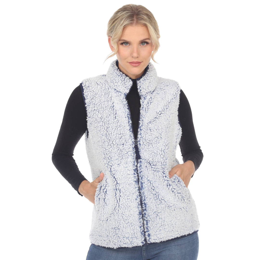 Zip up sherpa vest: Black / M
