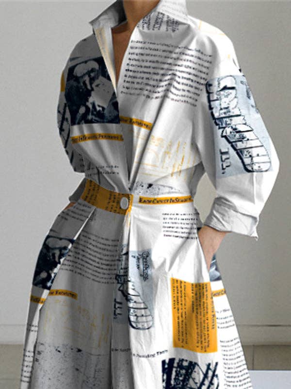 Newspaper Midi Dress: YELLOW / L