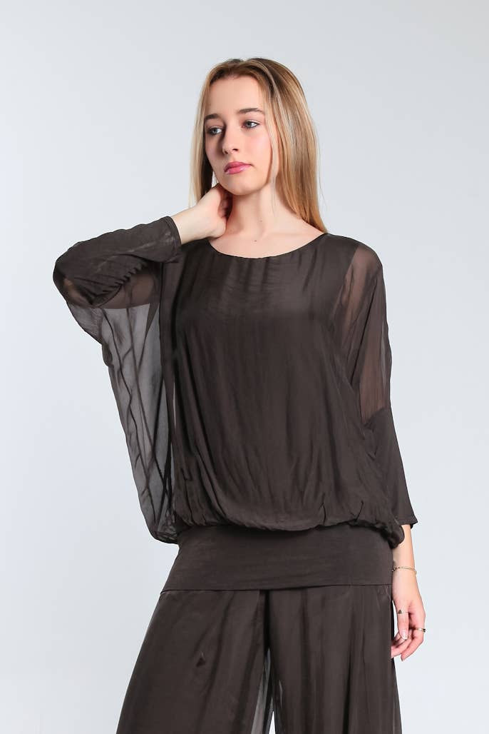 Silk Banded Blouse (BQ206):Army