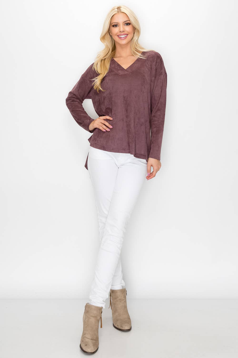 Andrea Stretch Suede Top: BLACK / XL / A5415