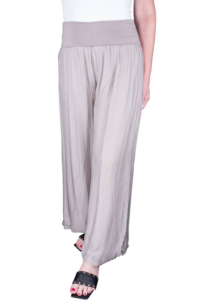 Foldover Waist Silk Pant (PL203):Navy