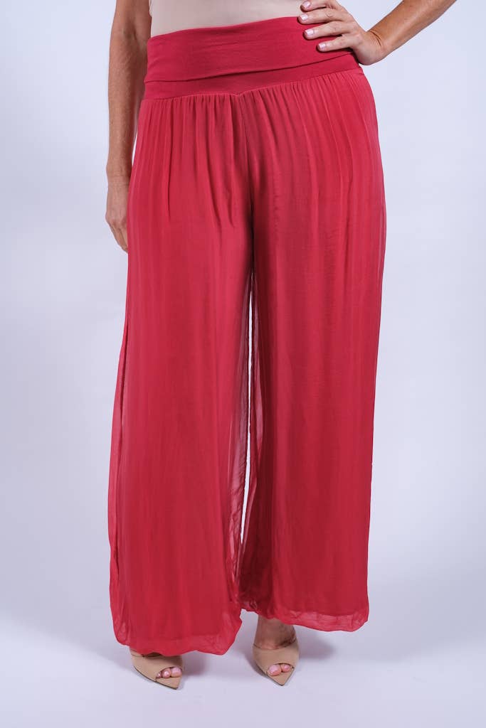 Foldover Waist Silk Pant (PL203):Army