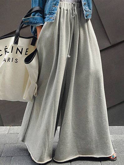 Urban Gray Wide Leg Elastic Waist Pants: LIGHT GRAY / M