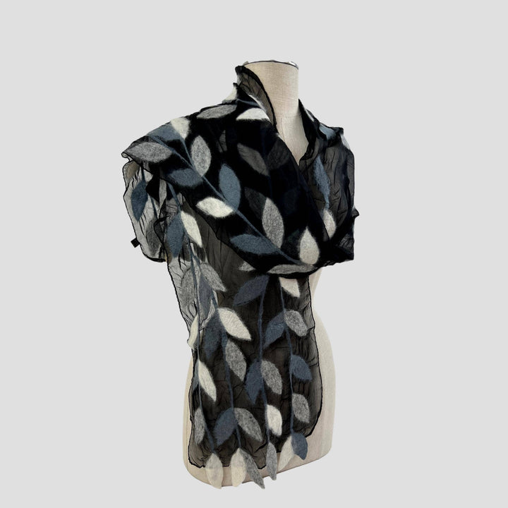 Leaf Merino Wool Handmade Felt Scarf: Gold-Green