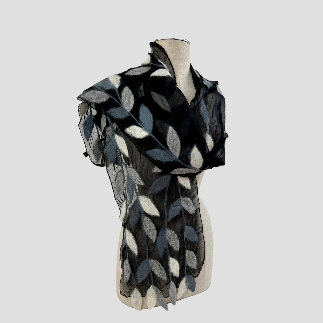 Leaf Merino Wool Handmade Felt Scarf: Camel-Brown