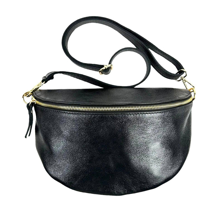 Metallic Italian Leather Waist Bag: Money