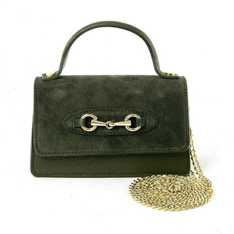 Horse bit suede bag