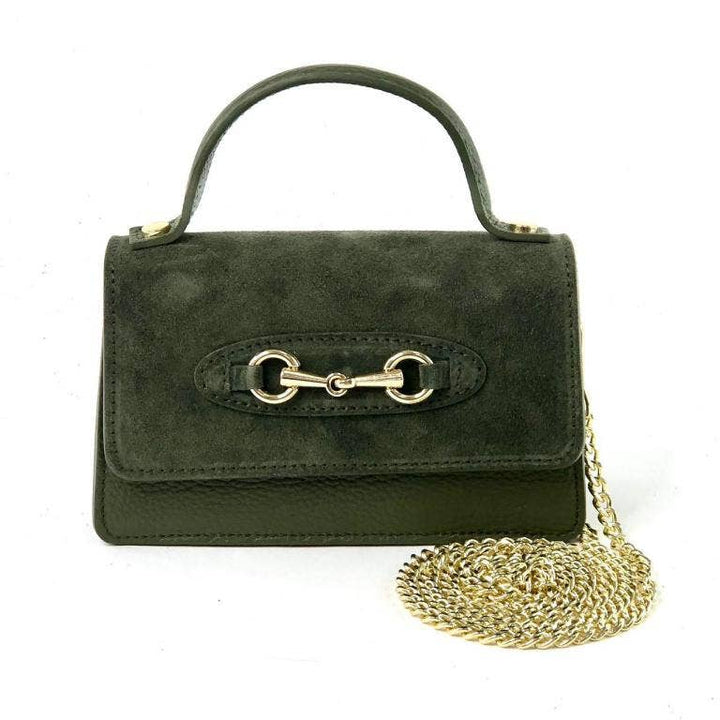 Horse bit suede bag