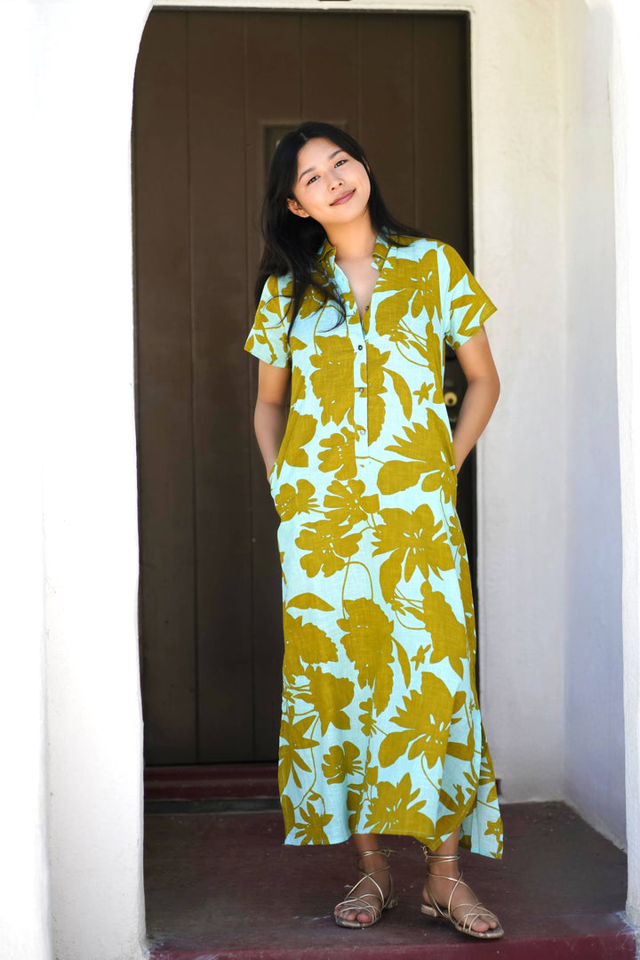 Cotton Dress Turquoise Olive: M