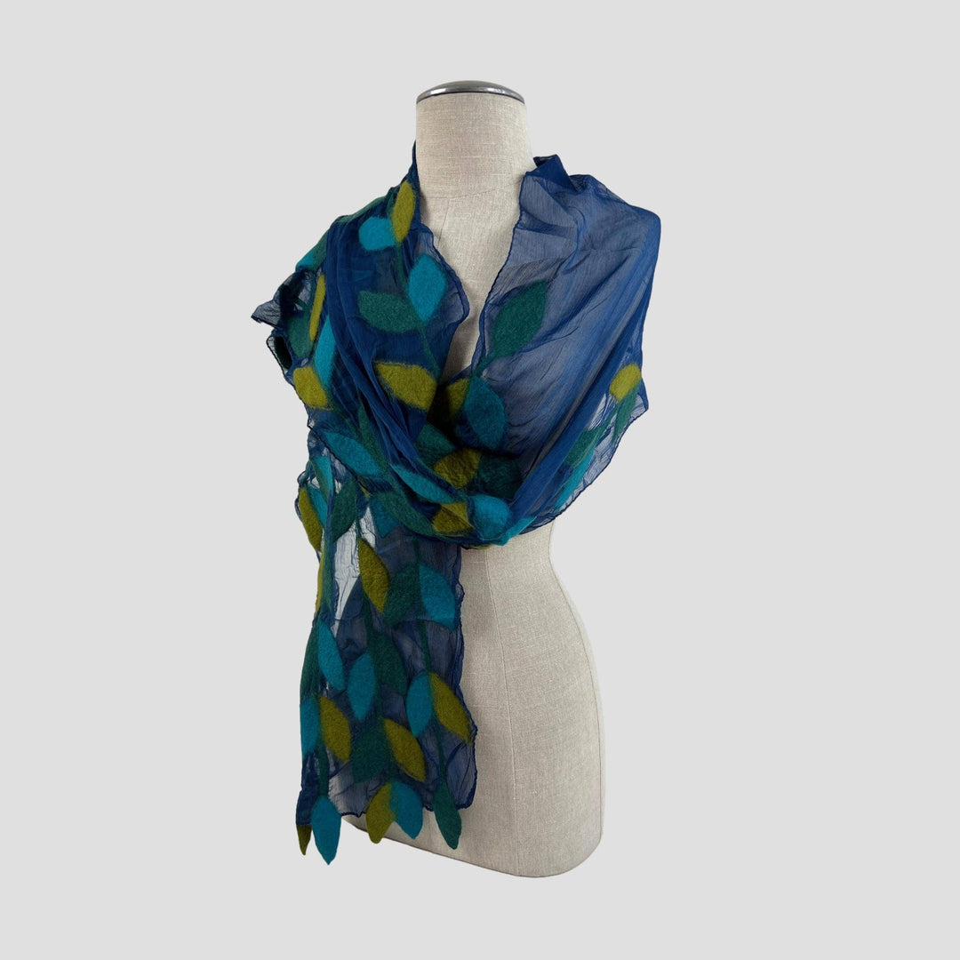 Leaf Merino Wool Handmade Felt Scarf: Gold-Green
