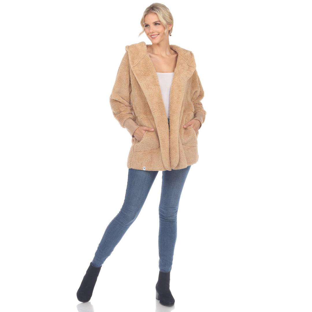 Plush Hooded Cardigan with Pockets: Purple / S/M