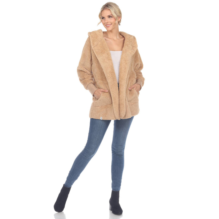 Plush Hooded Cardigan with Pockets: Purple / S/M