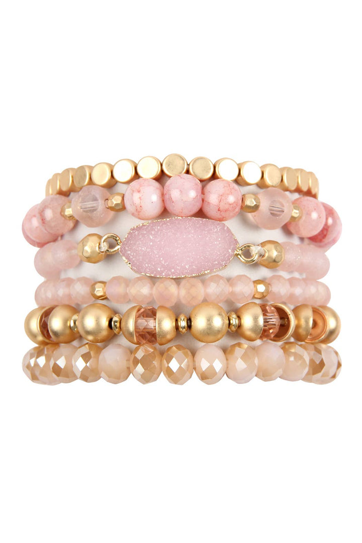 Druzy Stone Charm Bracelet Set: White