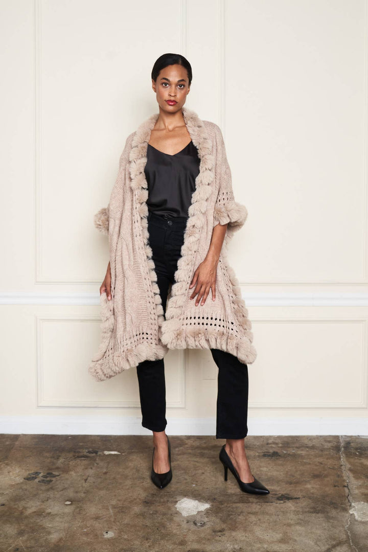 Faux Fur Trim Wrap: Wine