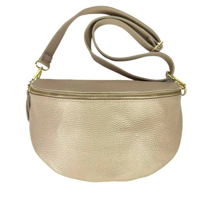 Large Italian Leather Waist Bag: Orange