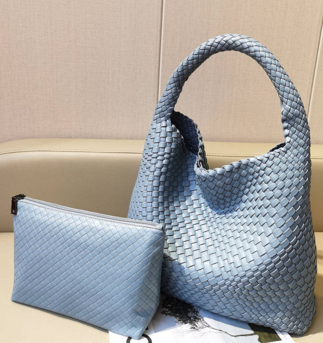 PEACH ACCESSORIES - B1683 Weave two in one handbags: Beige