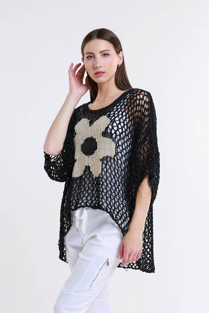 Daisy Open Knit Sweater (BSS302D): Black