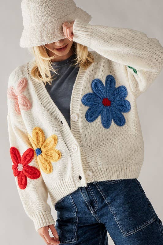 FLOWER RIB KNIT CARDI