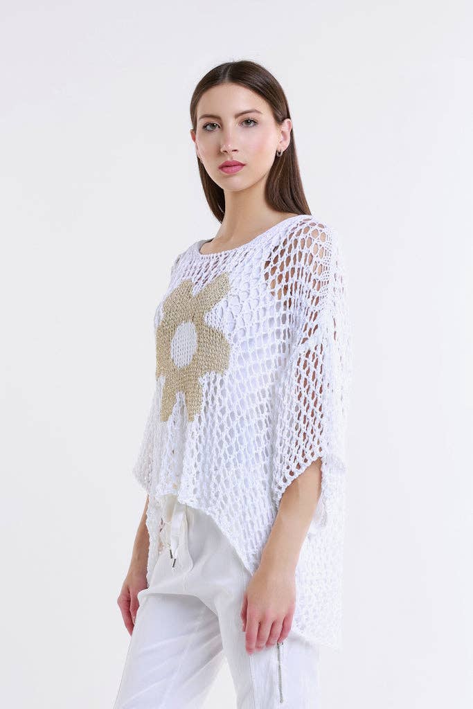 Daisy  Open Knit Sweater (BSS302D):White