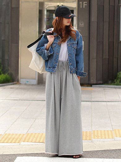 Loose Urban Gray Wide Leg Elastic Waist Pants: LIGHT GRAY / XL