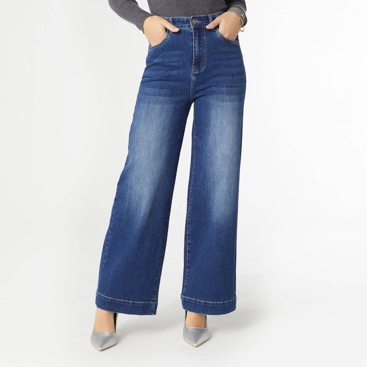 EverStretch High Rise Wide Leg Dark Denim / L