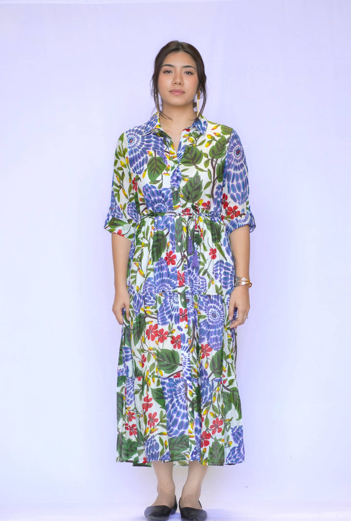 Cotton Tiered Shirt Dress: S