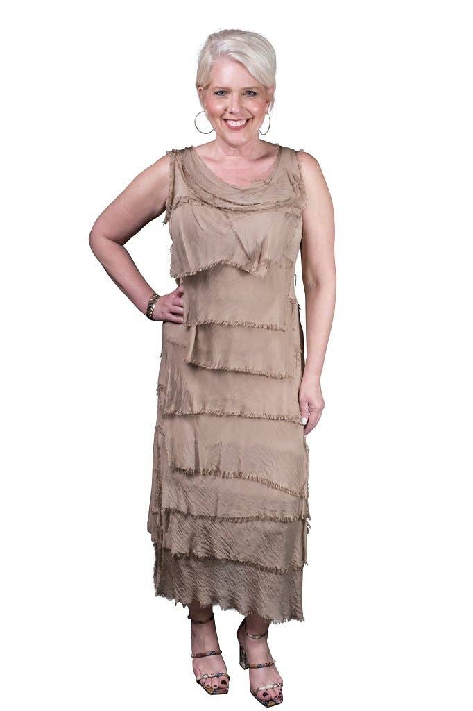 Aleena Silk Maxi Ruffle Dress (DT215):Charcoal