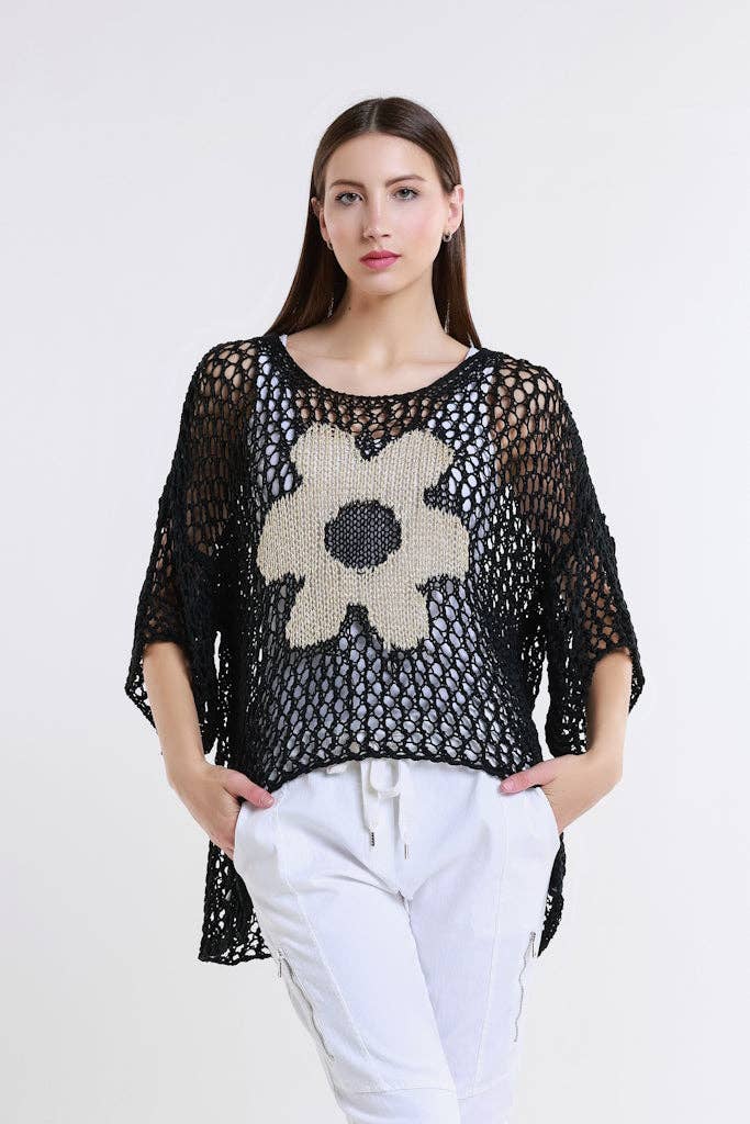 Daisy Open Knit Sweater (BSS302D): Black