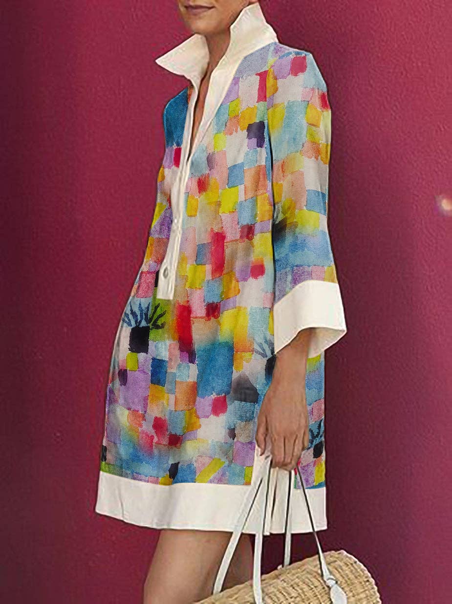 Shirt Dress: COLORFUL / M