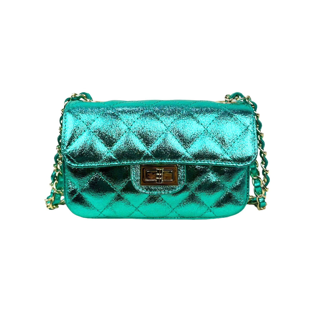 Metallic Italian Leather Bag: Rose