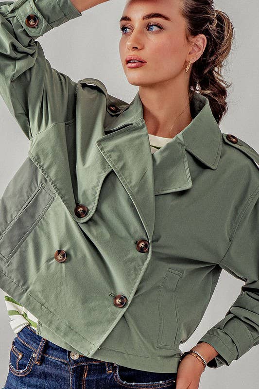 DOUBLE BREASTED CROPPED JACKET: CAMEL