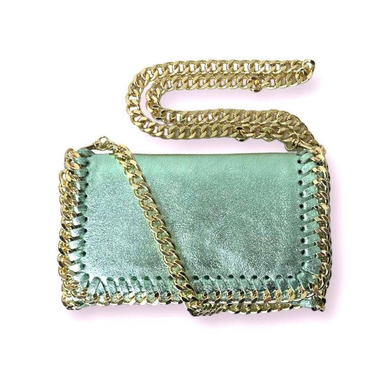 Leather Bag w/Chain: Navy blue