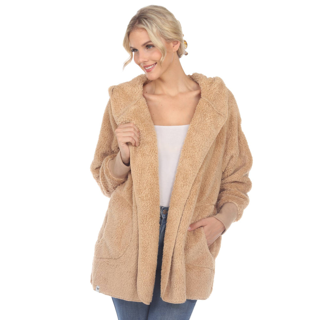 Plush Hooded Cardigan with Pockets: Purple / L/XL