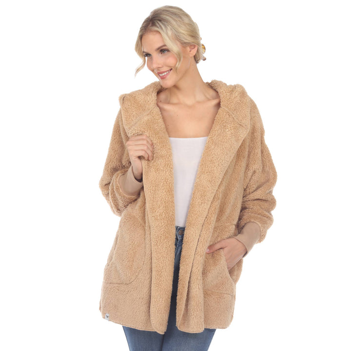 Plush Hooded Cardigan with Pockets: Purple / L/XL