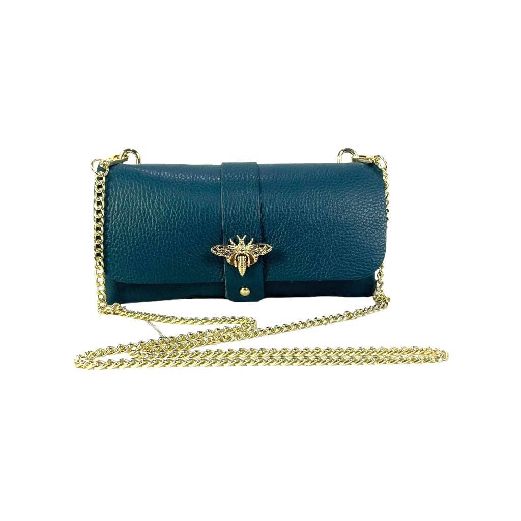 Grain Leather Bag with Dragonfly Clasp: Coral