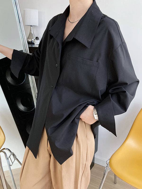 Buttoned Back Blouses: BLACK / L