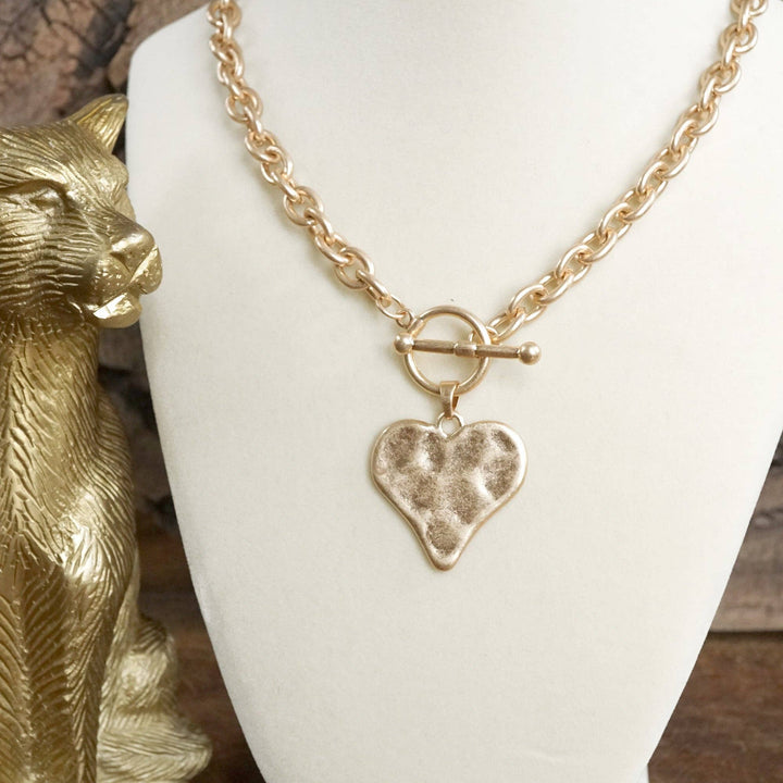 Hammered Heart Front Toggle Neck –Gold