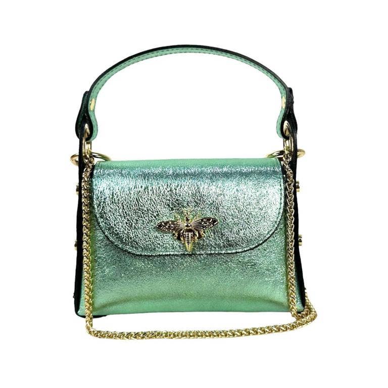 Metallic Leather Bag w/ Studs and Bee: Rose