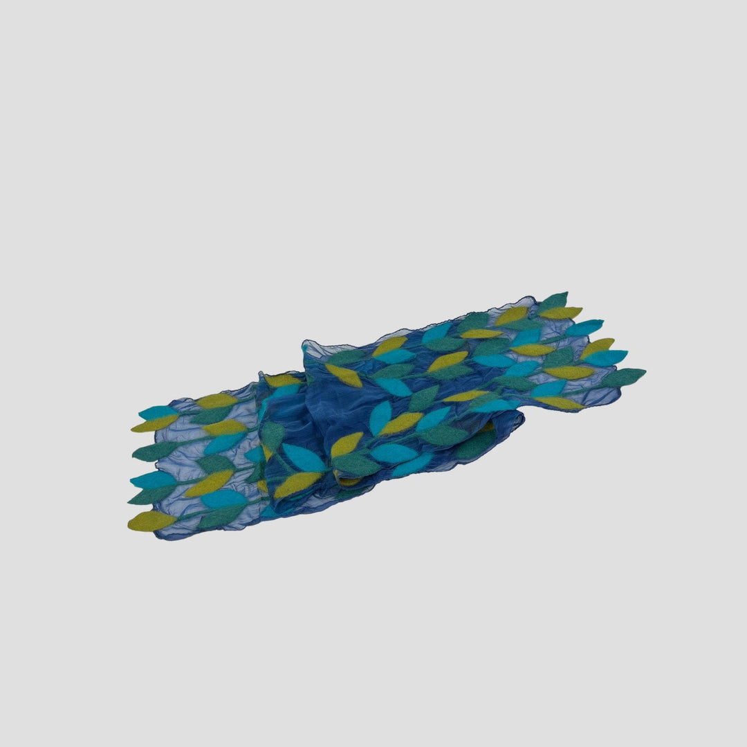 Leaf Merino Wool Handmade Felt Scarf: Blue-Green