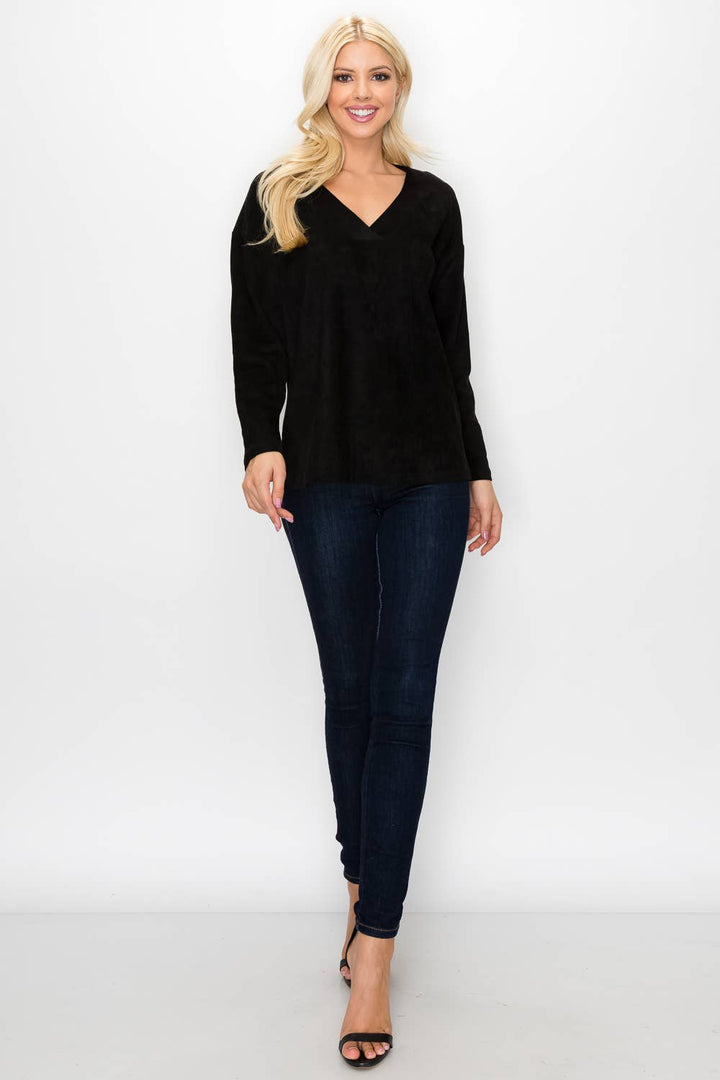 Andrea Stretch Suede Top: KHAKI / XL / A5415