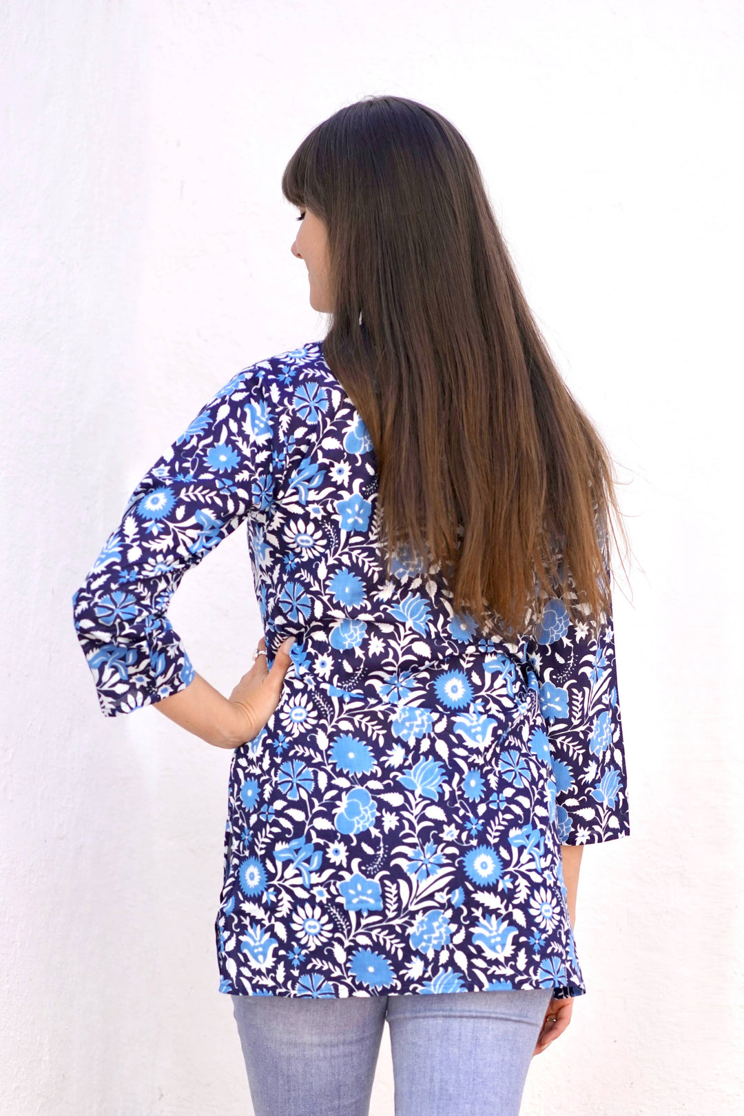 Cotton Kurta Tunic : Blue White / S