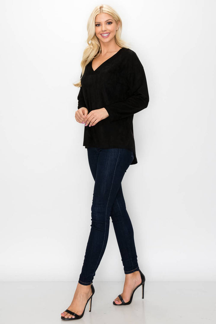 Andrea Stretch Suede Top: BLACK / L / A5415