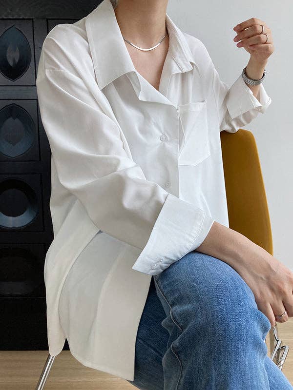 Buttoned Back Blouses: WHITE / L