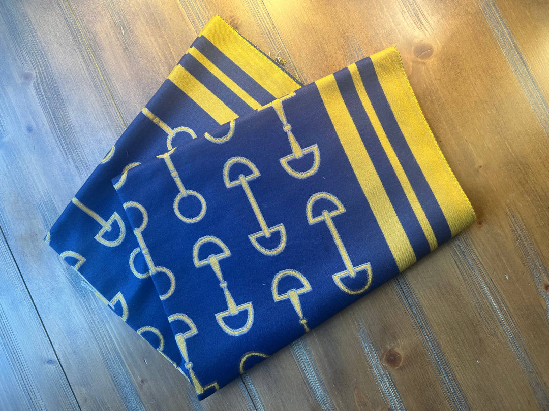 Equipage - Equestrian Snaffle Bit Horse Design Wool Blend Scarf Wrap: Navy Blue